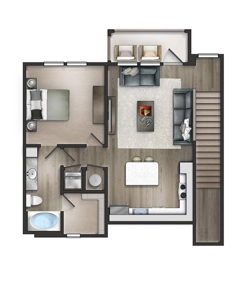 Floor plan for 1 bed, 1 bath, 810 sqft